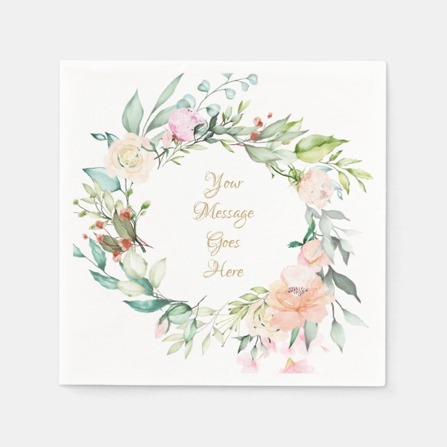 Sweet Summer Roses Gold Script Napkin (Front)