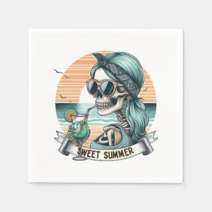 Sweet Summer Skeleton Retro Sunset Design Napkin