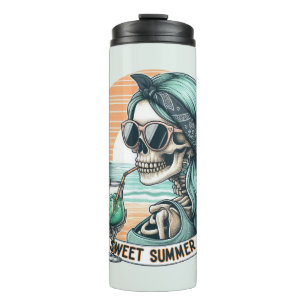 Sweet Summer Skeleton Retro Sunset Design Thermal Tumbler