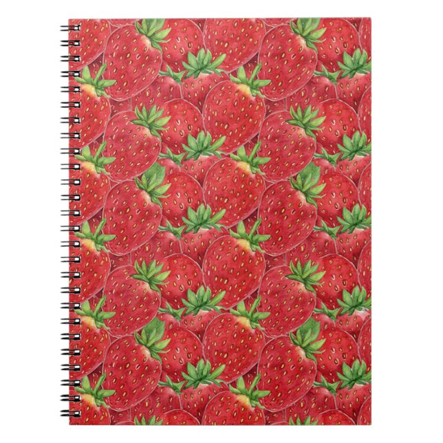 Sweet Summer Strawberry Fields - Red Watercolor Notebook (Front)