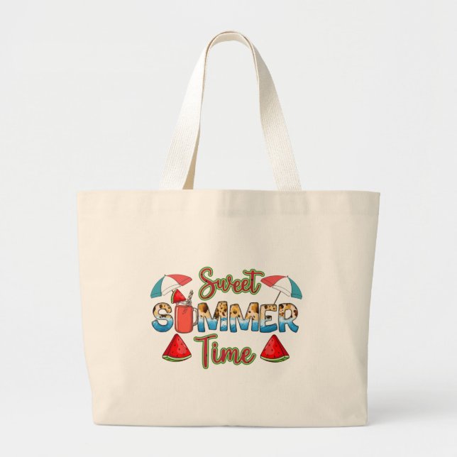 Sweet Summer Time | Colourful | Watermelon Large Tote Bag (Front)