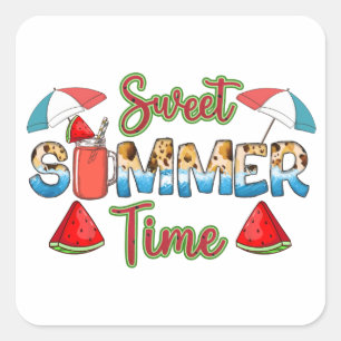 Sweet Summer Time   Colourful Watermelon Slice Square Sticker