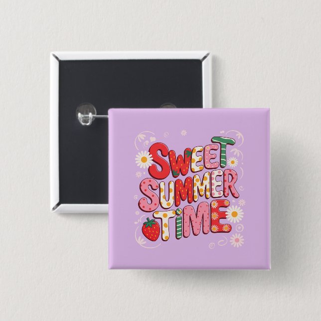 Sweet Summer Time Coquette Strawberry Retro Beach  15 Cm Square Badge (Front & Back)