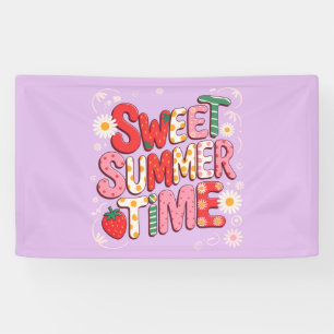 Sweet Summer Time Coquette Strawberry Retro Beach Banner