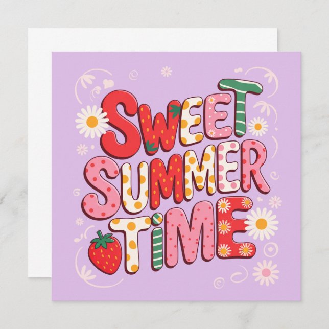 Sweet Summer Time Coquette Strawberry Retro Beach  Invitation (Front/Back)