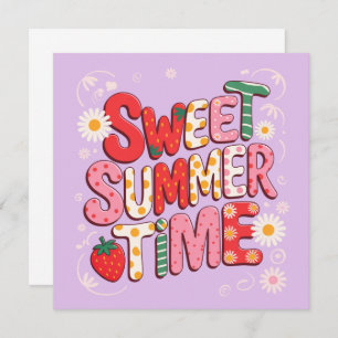 Sweet Summer Time Coquette Strawberry Retro Beach Invitation