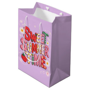 Sweet Summer Time Coquette Strawberry Retro Beach  Medium Gift Bag
