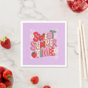 Sweet Summer Time Coquette Strawberry Retro Beach  Napkin