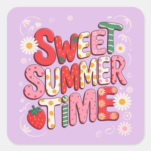 Sweet Summer Time Coquette Strawberry Retro Beach  Square Sticker (Front)