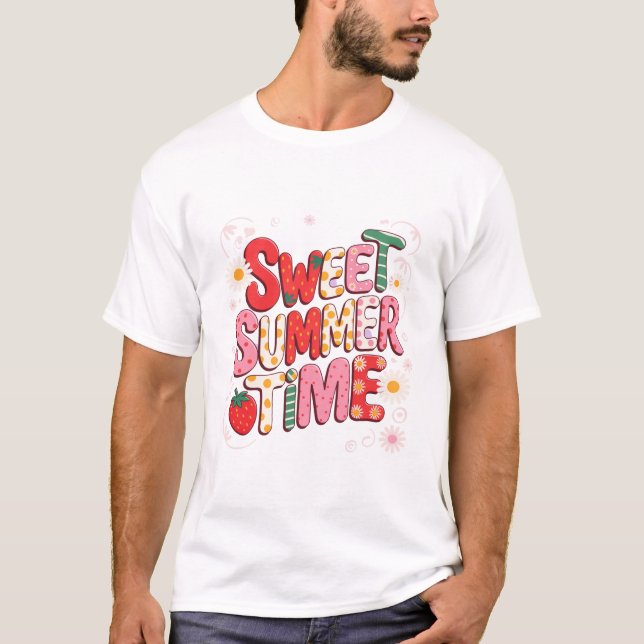 Sweet Summer Time Coquette Strawberry Retro Beach  T-Shirt (Front)