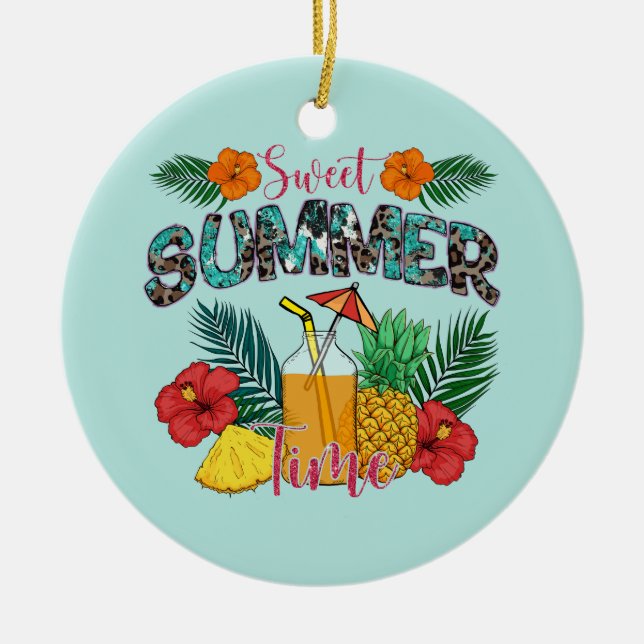 Sweet Summer Time | Tropical Fruits & Floral Ceramic Tree Decoration (Front)