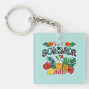 Sweet Summer Time Tropical Fruits & Floral Key Ring