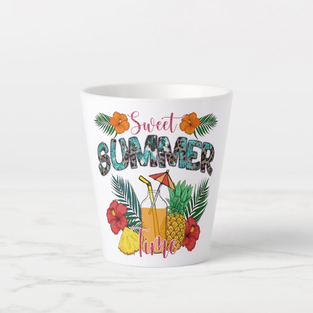 Sweet Summer Time | Tropical Fruits & Floral Latte Mug (Front)