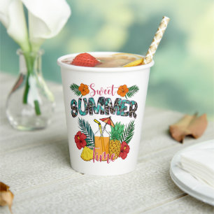 Sweet Summer Time Tropical Fruits & Floral Paper Cups