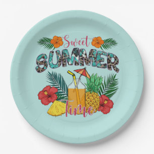 Sweet Summer Time Tropical Fruits & Floral Paper Plate