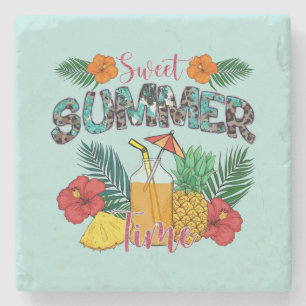 Sweet Summer Time Tropical Fruits & Floral Stone Coaster