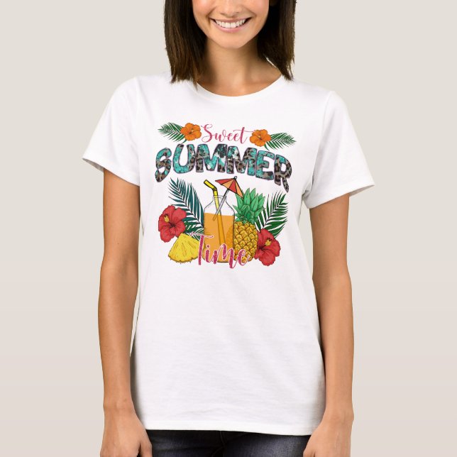Sweet Summer Time | Tropical Fruits & Floral T-Shirt (Front)