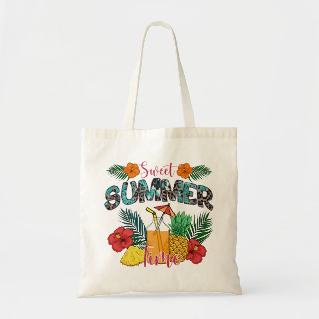 Sweet Summer Time | Tropical Fruits & Floral Tote Bag (Front)