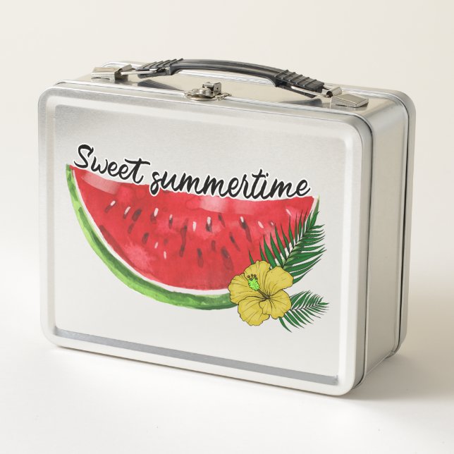 Sweet Summer Time | Watercolor Watermelon Metal Lunch Box (Front)