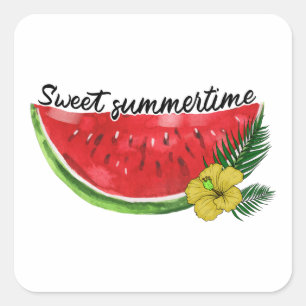 Sweet Summer Time Watercolor Watermelon Square Sticker