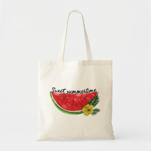 Sweet Summer Time | Watercolor Watermelon Tote Bag (Front)