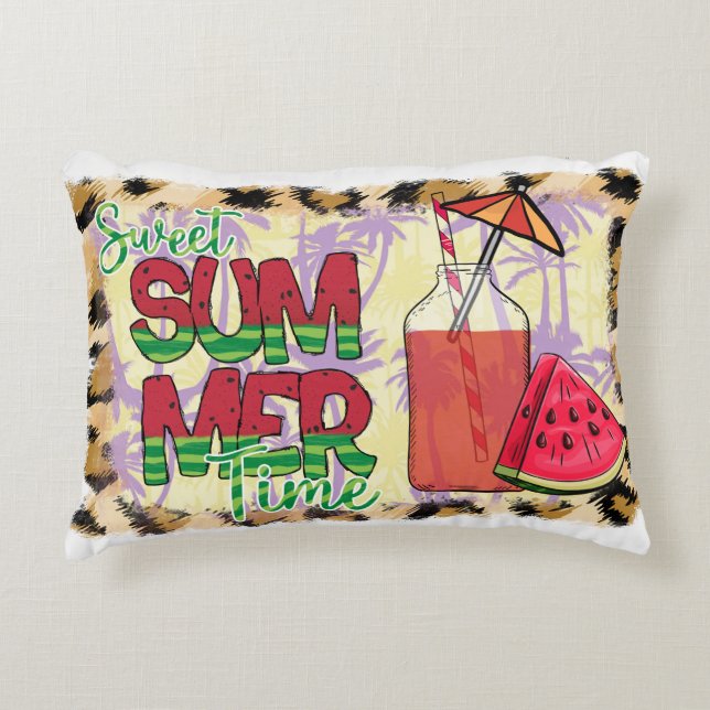 Sweet Summer Time | Watermelon, Beach & Leopard Decorative Cushion (Front)