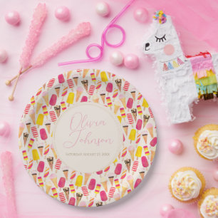 Sweet Summer Watercolor Ice Cream Paper Plate