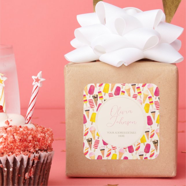 Sweet Summer Watercolor Ice Cream Square Sticker (Party)