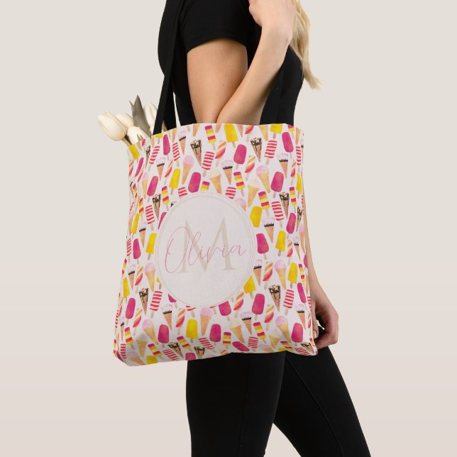 Sweet Summer Watercolor Ice Cream Tote Bag (Close Up)