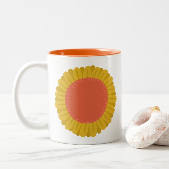 Sweet Sunflower Daisy Flower CUSTOM Two-Tone Coffee Mug (With Donut)