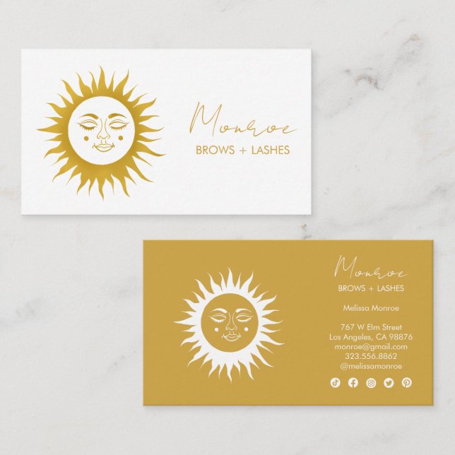 Sweet Sunshine Boho Golden Elegant Social Icons  Business Card (Front/Back)