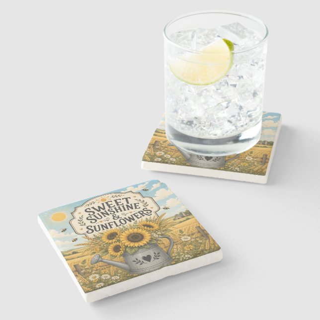 Sweet Sunshine & Sunflowers Stone Coaster (Side)