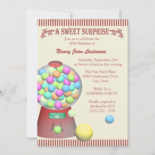 Sweet Surprise Gumball Machine Birthday Invitation (Front)