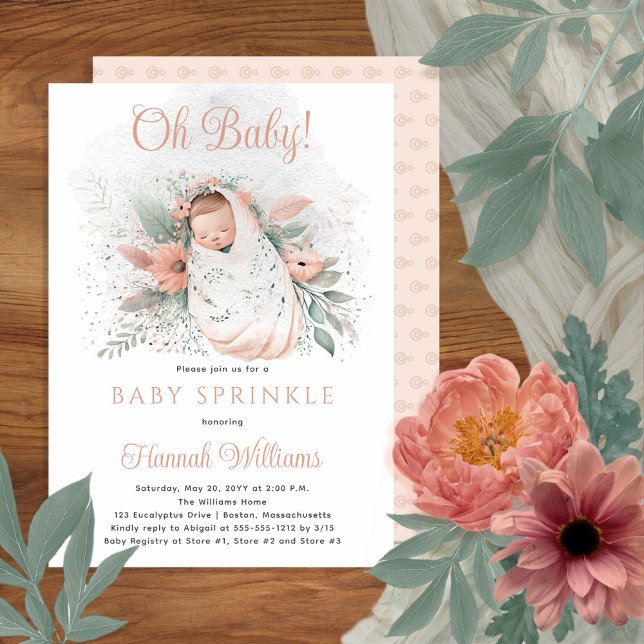 Sweet Swaddled Oh Baby Floral Girl Baby Sprinkle Invitation (Creator Uploaded)