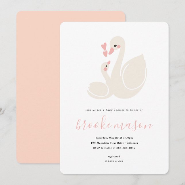 Sweet Swan Baby Shower Invitation (Front/Back)