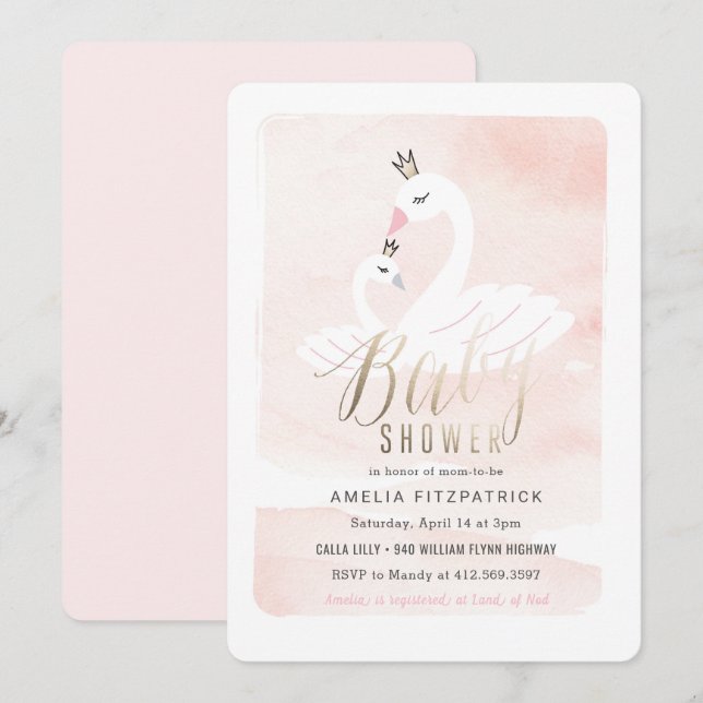 Sweet Swan Baby Shower Invitation with Foil (Front/Back)