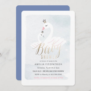 Sweet Swan Baby Shower Invitation with Foil