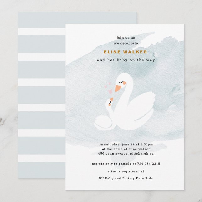 Sweet Swan Baby Shower, Swan Princess Invitation (Front/Back)