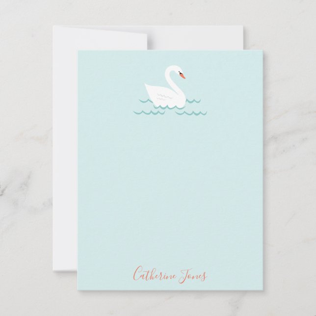 Sweet Swan Personalised Stationery Card (Front)
