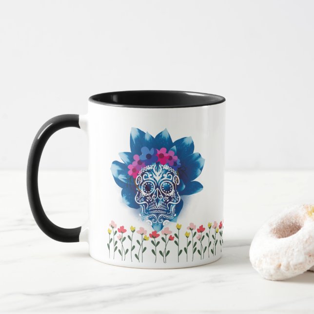 Sweet Sweet Psycho skull and text separated on a   Mug (With Donut)