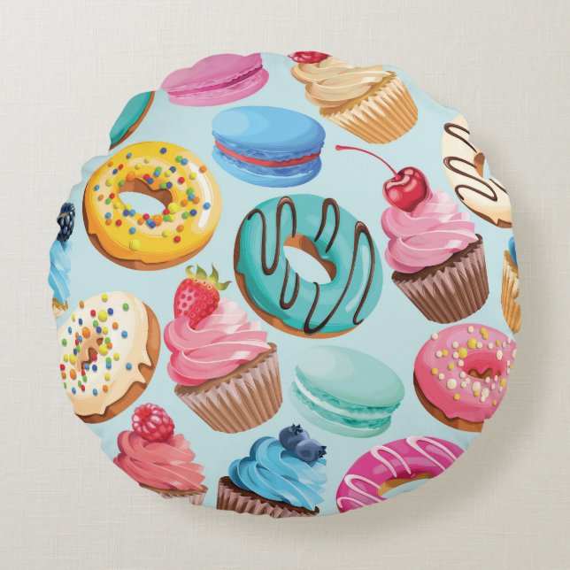 Sweet Sweets: Pattern of Delight. Round Cushion (Front)