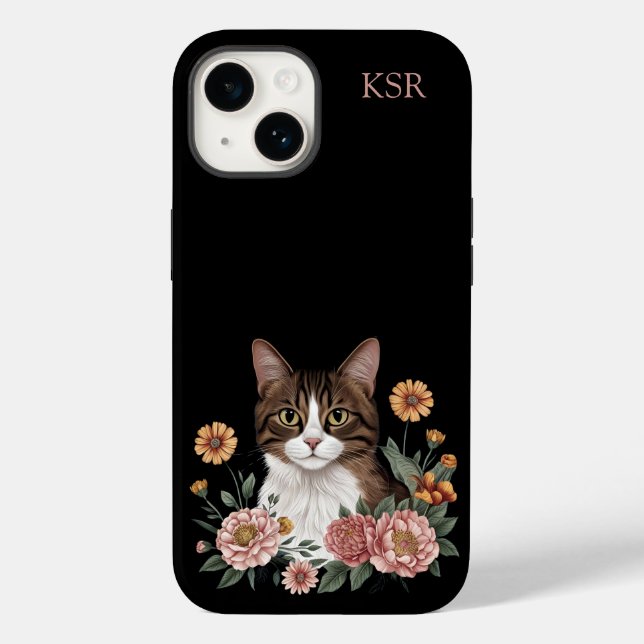 Sweet Tabby Cat with Flowers  Case-Mate iPhone Case (Back)