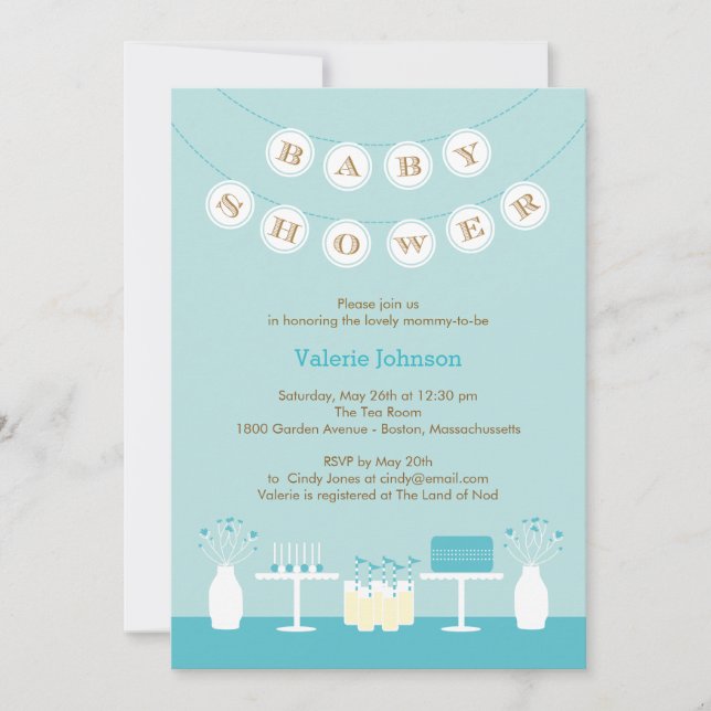 Sweet Table Baby Shower Invitation - Blue (Front)