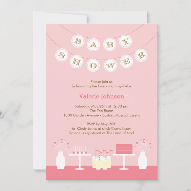 Sweet Table Baby Shower Invitation - Pink (Front)