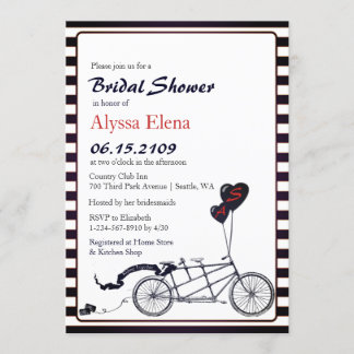 Sweet Tandem Bicycle Modern Bridal Shower Invitation