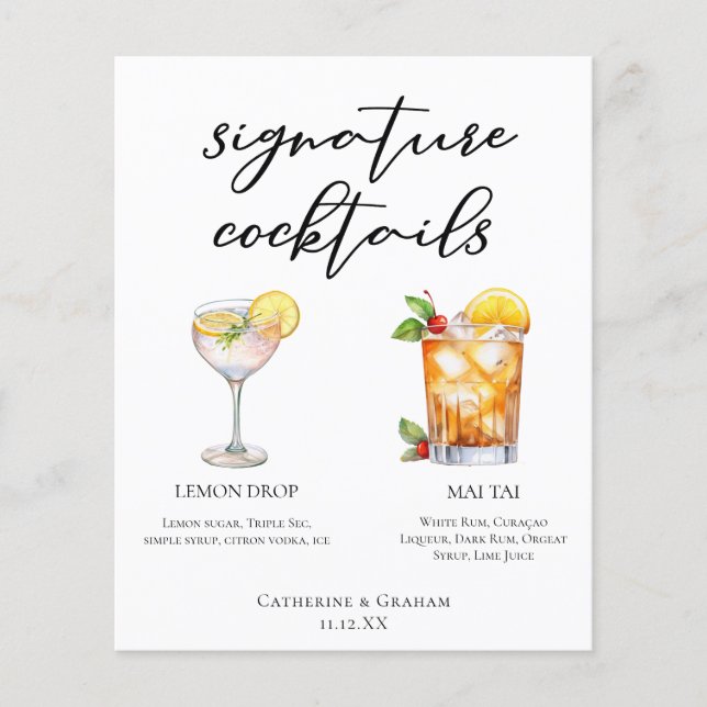 Sweet & Tart Signature Cocktails Wedding Menu (Front)