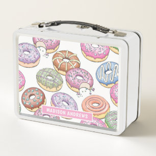 Sweet Tasty Doughnuts Colourful Modern Personalise Metal Lunch Box