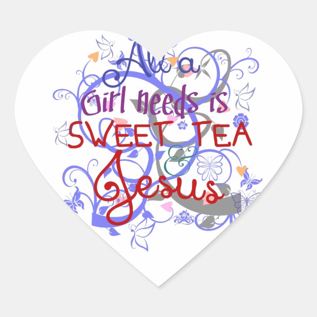 Sweet Tea and Jesus Heart Sticker (Front)