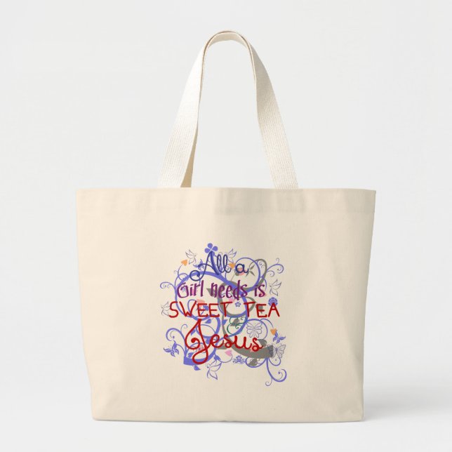 Sweet Tea and Jesus Large Tote Bag (Front)