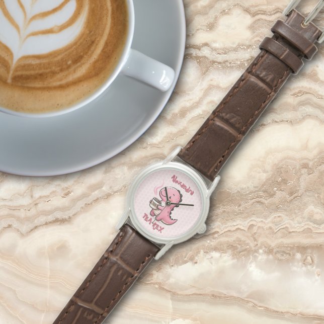 Sweet Tea-Rex Personalised Dinosaur Animal Pun  Watch (Sweet Tea-Rex Personalized Dinosaur Animal Pun Polka Dot watch)
